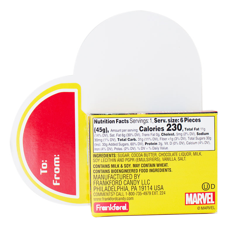 Marvel Heroes Chocolate Hearts - 1.6oz Nutrition Facts Ingredients - Marvel Candy - Marvel Chocolate - Marvel Heroes Chocolate Hearts - Marvel Heroes - Chocolate Hearts