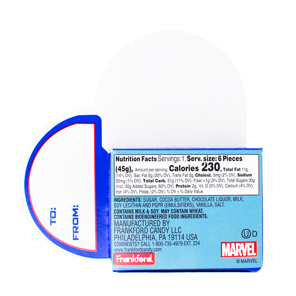 Marvel Heroes Chocolate Hearts - 1.6oz Nutrition Facts Ingredients