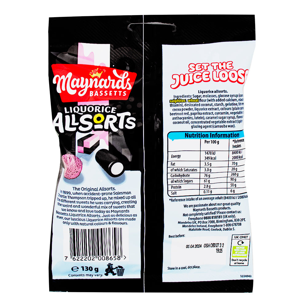 Maynards Bassetts Liquorice Allsorts (UK) - 130g Nutrition Facts Ingredients