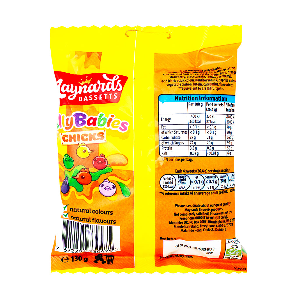 Maynards Bassetts Jelly Babies Chicks (UK) - 165g  Nutrition Facts Ingredients