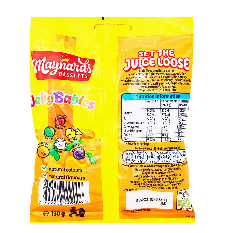 Maynards Bassetts Jelly Babies (UK) - 130g Nutrition Facts Ingredients