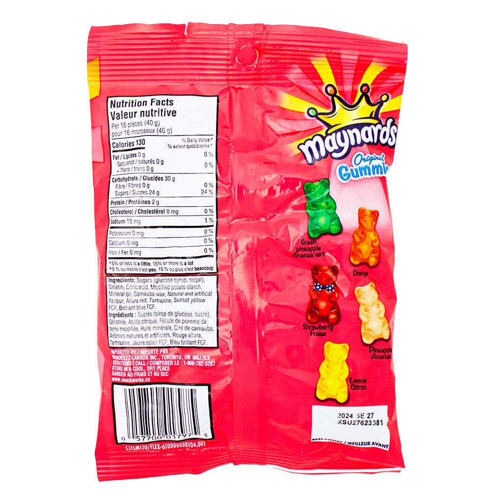 Maynards Original Gummies Candy - 170g  Nutrition Facts Ingredients