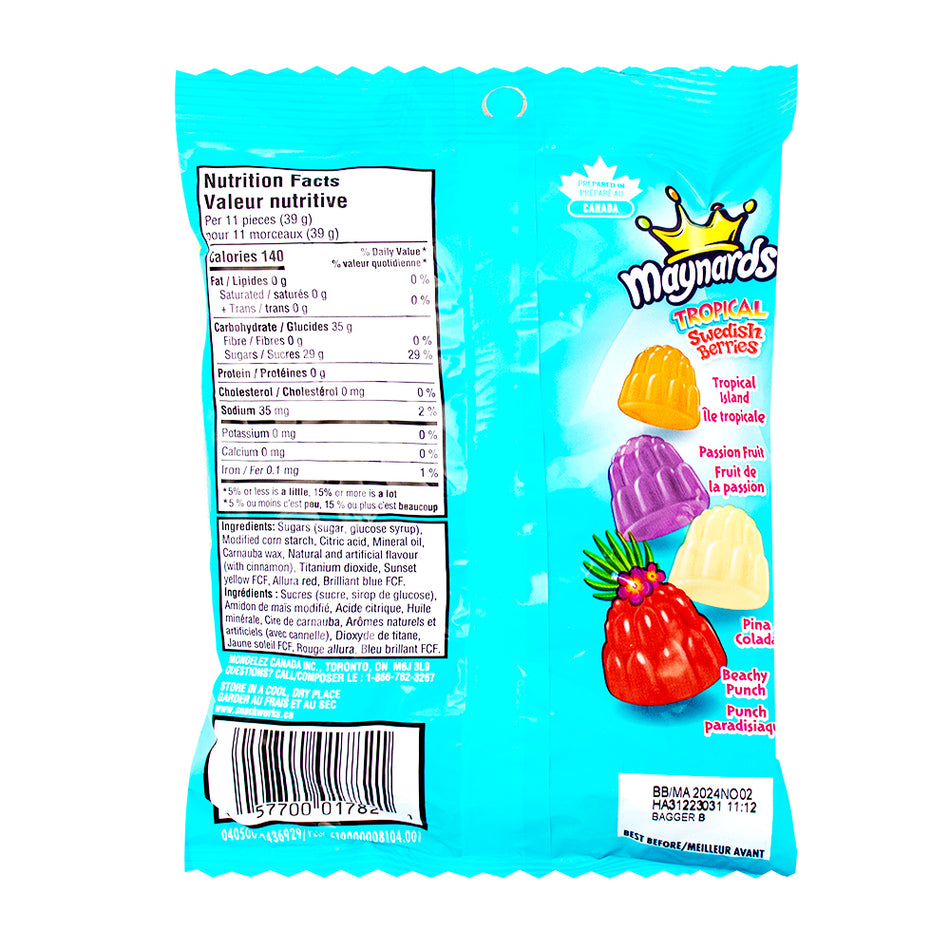Maynards Tropical Swedish Berries Candy - 154g  Nutrition Facts Ingredients