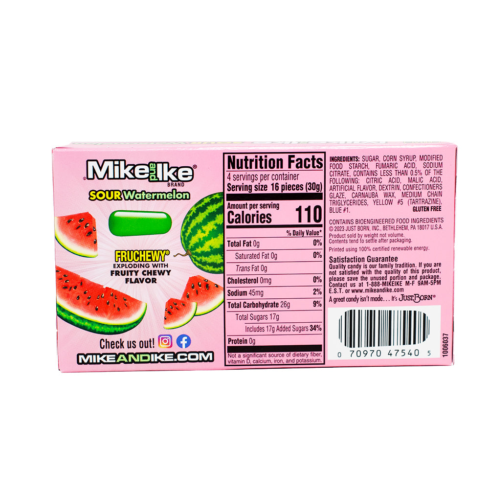 Mike and Ike Sour Watermelon -120g  Nutrition Facts Ingredients