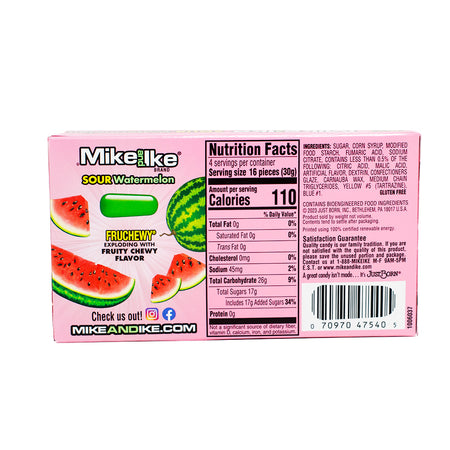 Mike and Ike Sour Watermelon -120g  Nutrition Facts Ingredients