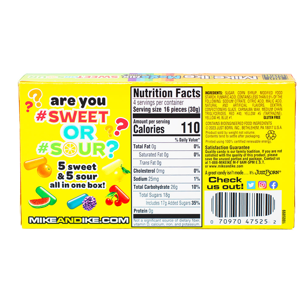Mike and Ike Mega Mix Sweet or Sour - 4.25oz  Nutrition Facts Ingredients