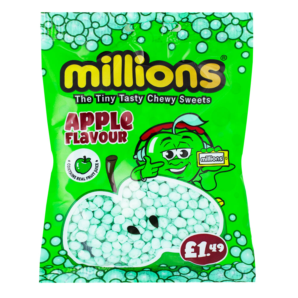 Millions Apple Bag (UK) - 110g - Millions Candy - British Candy - UK Candy - Apple Candy - Apple Flavoured Candy - Millions Apple Bag