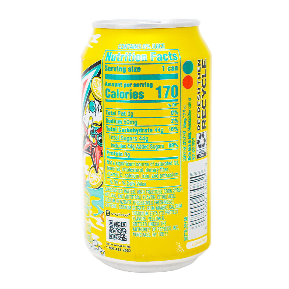 Mountain Dew Baja Laguna Lemonade Soda - 355mL  Nutrition Facts Ingredients