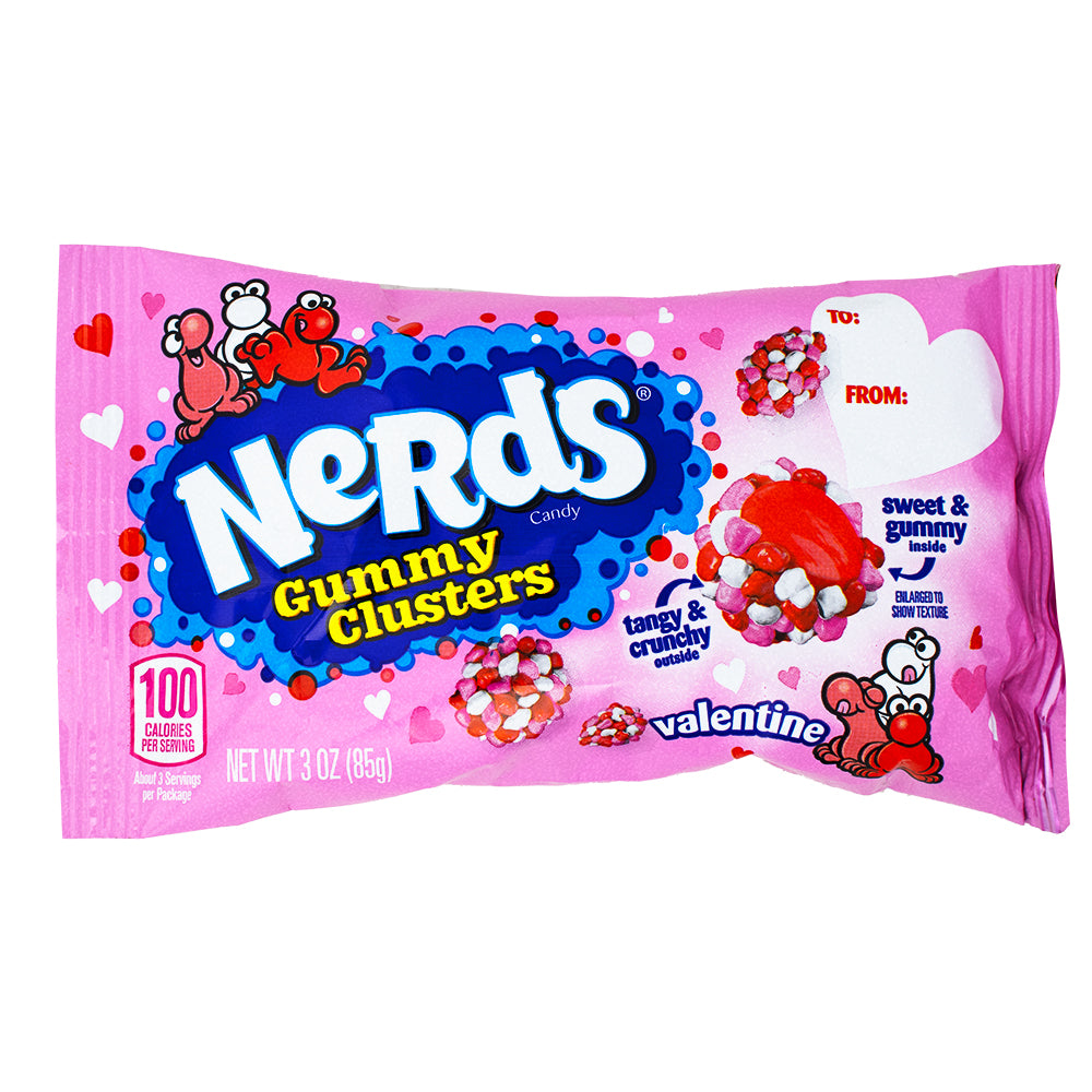 Nerds Valentine Gummy Clusters - 3oz - Nerds Valentine Gummy Clusters - Valentine's Day Candies - Flavour Explosion Treats - Rainbow of Fruity Goodness - Soft Gummy Candy Layers - Sweet and Crunchy Joy - Valentine's Day Gifts - Burst of Love Candy - Nerds Love Bites - Colourful Gummy Clusters