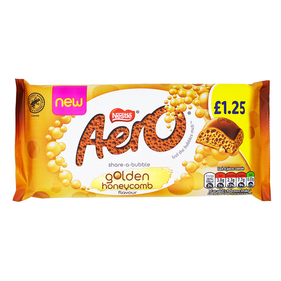 Aero Honeycomb (UK) - 90g - Aero Honeycomb - UK chocolate bar - Honeycomb chocolate - Milk chocolate treat - Crunchy chocolate bar - Honeycomb candy - Aero chocolate UK - Chocolate with bubble - Irresistible chocolate snack - British chocolate brand