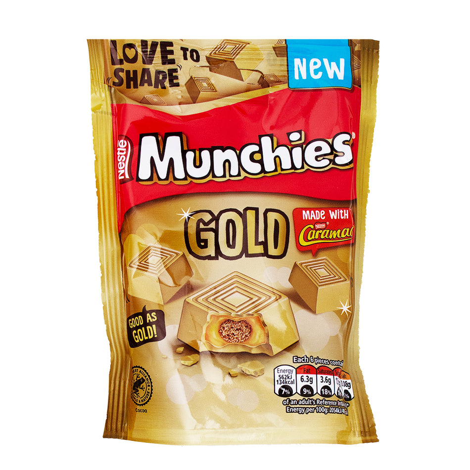 Nestle Munchies Gold (UK) - 94g - Nestle Munchies Gold - British candy - Crunchy biscuit center - Milk chocolate coating - Gold chocolate candy - Luxurious candy treat - Irresistible candy delight - Sweet indulgence - Delicious candy experience - Munchies candy from the UK