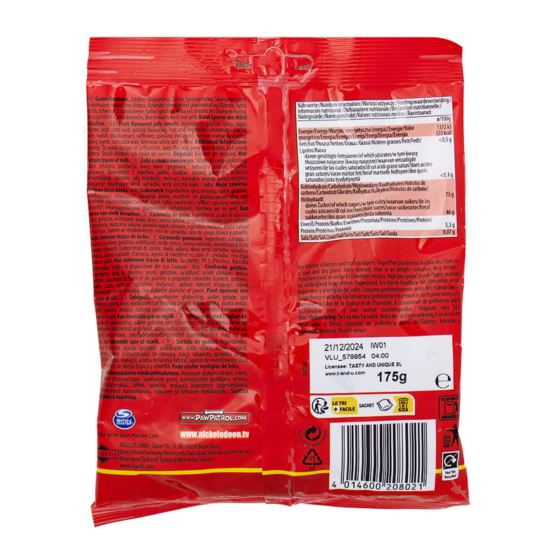 Paw Patrol Gummy Candy (UK) - 175g Nutrition Facts Ingredients - UK Candy - British Candy - Paw Patrol Candy - Paw Patrol Gummy - Gummy - Gummy Candy - Gummies 