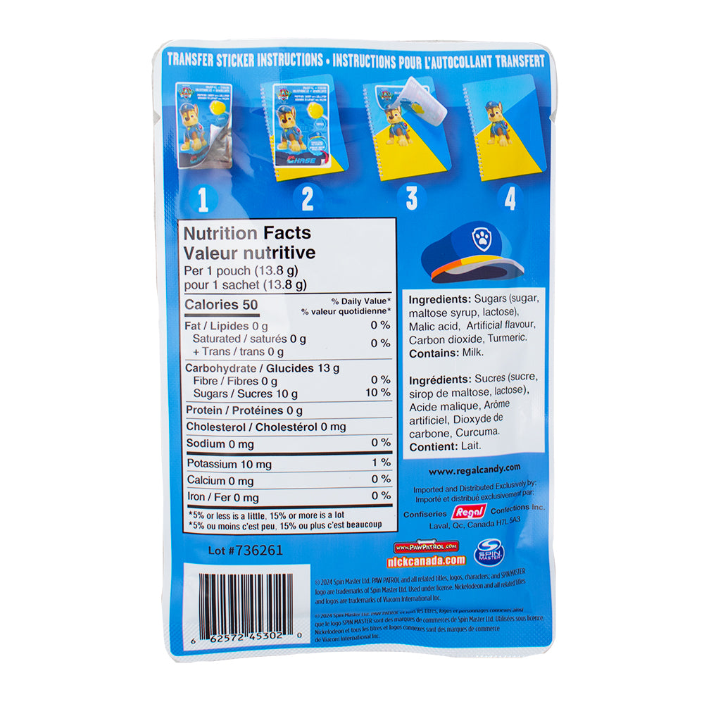 Paw Patrol Popping Candy with Lollipop Dipper - 13.8g  Nutrition Facts Ingredients