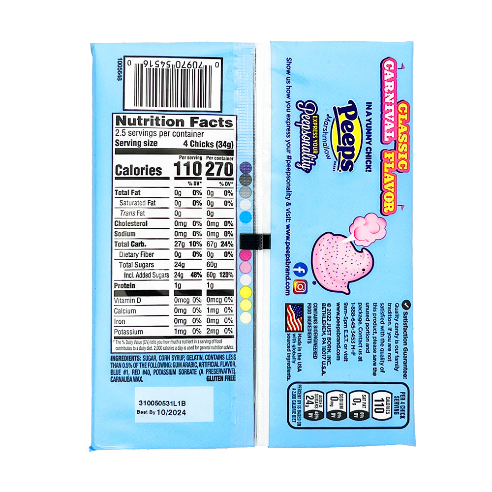 Peeps Marshmallow Chicks Cotton Candy - 3oz  Nutrition Facts Ingredients