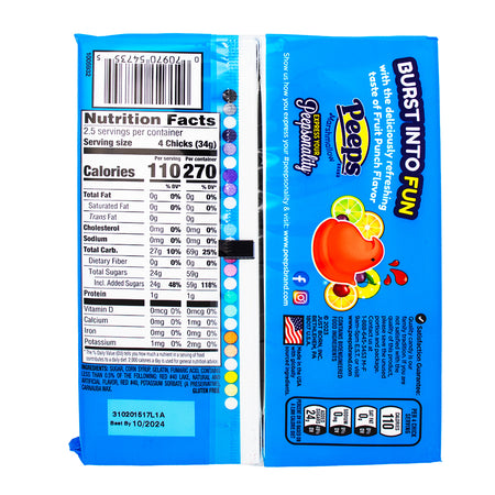 Peeps Marshmallow Chicks Fruit Punch - 3oz Nutrition Facts Ingredients