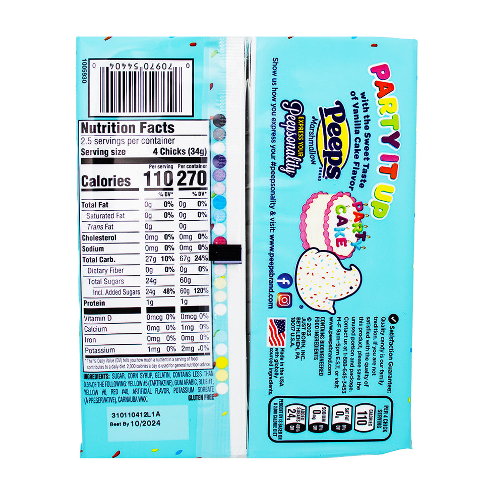 Peeps Marshmallow Party Cake Chicks 10ct - 3oz Nutrition Facts Ingredients