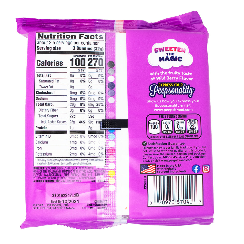 Peeps Marshmallow Bunnies Sparkly Wildberry 8ct - 3oz Nutrition Facts Ingredients