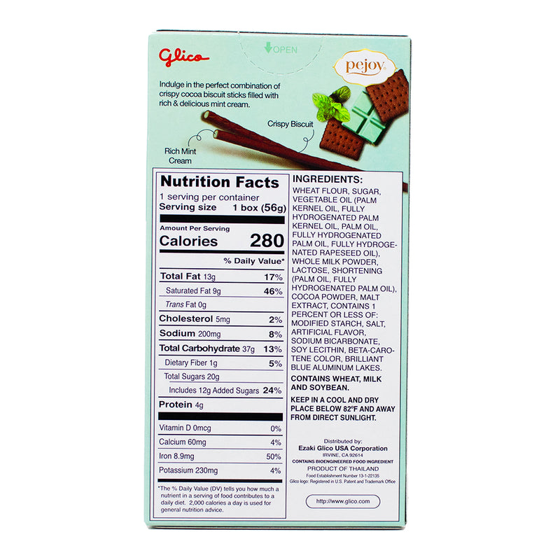 Pejoy Mint - 1.98oz  Nutrition Facts Ingredients - Pejoy Mint - Mint chocolate - Chocolate biscuits - Mint flavoured snacks
