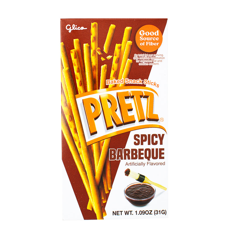 Pretz Spicy BBQ- 1.09oz - Pretz Spicy BBQ - Spicy barbecue pretzels - BBQ flavoured snacks - Savoury pretzel sticks - Crunchy BBQ pretzels - Bold snack options - Zesty pretzel snacks - Snack with a kick - BBQ snack sticks - Spicy snack cravings