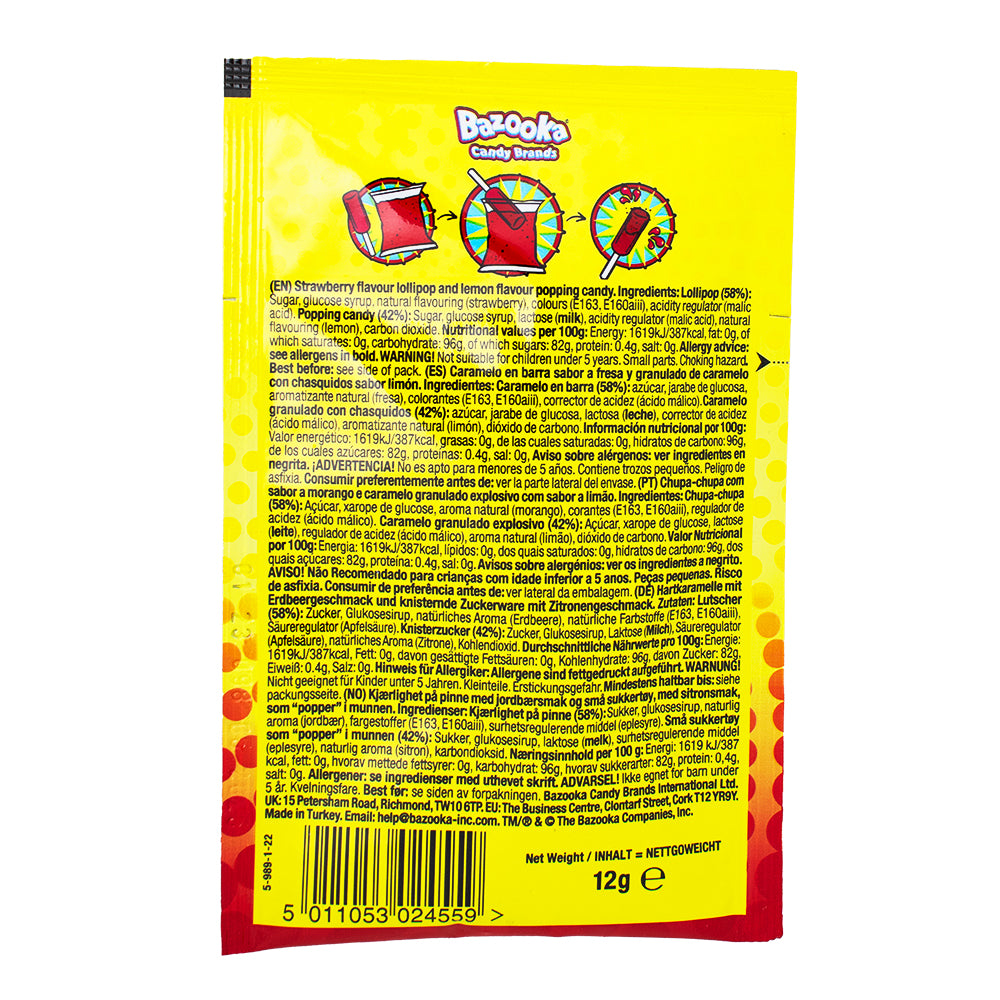 Push Pop Dipperz (UK) - 12g Nutrition Facts Ingredients - Lollipop - Popping Candy - British Candy - UK Candy - Lollipop Popping Candy - Push Pop Dipperz - Push Pop Candy
