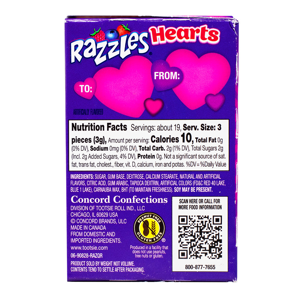 Razzles Hearts - 2oz Nutrition Facts Ingredients