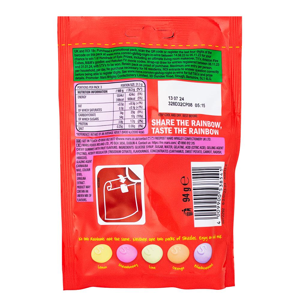 Skittles Fruit Squishy Cloudz (UK) - 94g  Nutrition Facts Ingredients