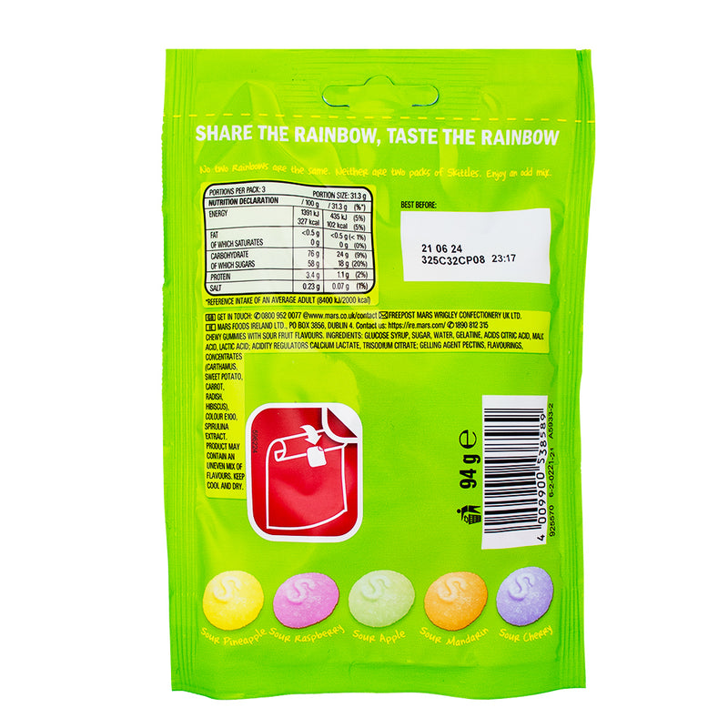 Skittles Fruit Squishy Cloudz Sours (UK) - 94g  Nutrition Facts Ingredients