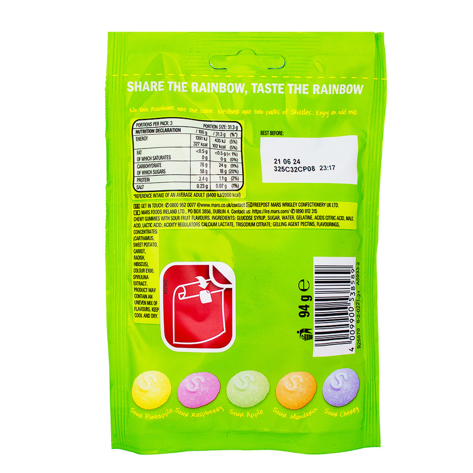 Skittles Fruit Squishy Cloudz Sours (UK) - 94g  Nutrition Facts Ingredients