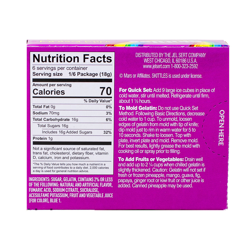 Skittles Gelatin Wild Berry - 3.89oz  Nutrition Facts Ingredients