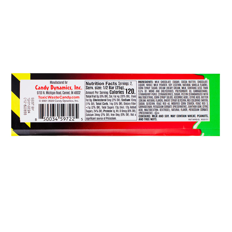Toxic Waste Slime Licker Chocolate Bar Strawberry - 1.75oz Nutrition Facts Ingredients - Toxic Waste - Toxic Waste Candy - Slime Licker - Chocolate - Toxic Waste Slime Licker Chocolate Bar Strawberry - Strawberry Candy - Sour Candy