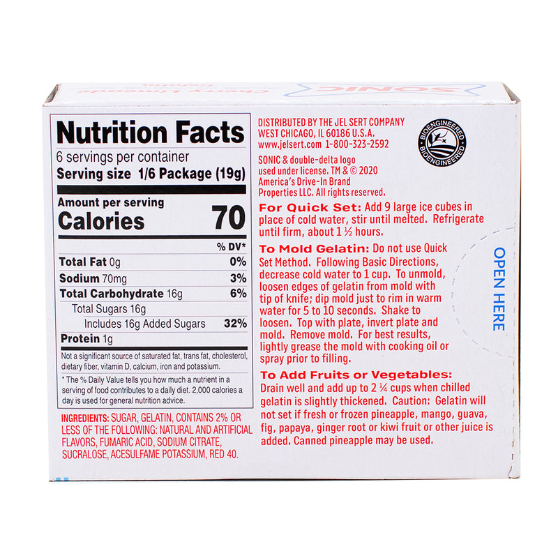 Sonic Gelatin Cherry Limeade - 111g   Nutrition Facts Ingredients