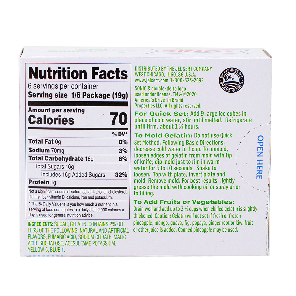  Sonic Gelatin Green Apple - 3.94oz  Nutrition Facts Ingredients