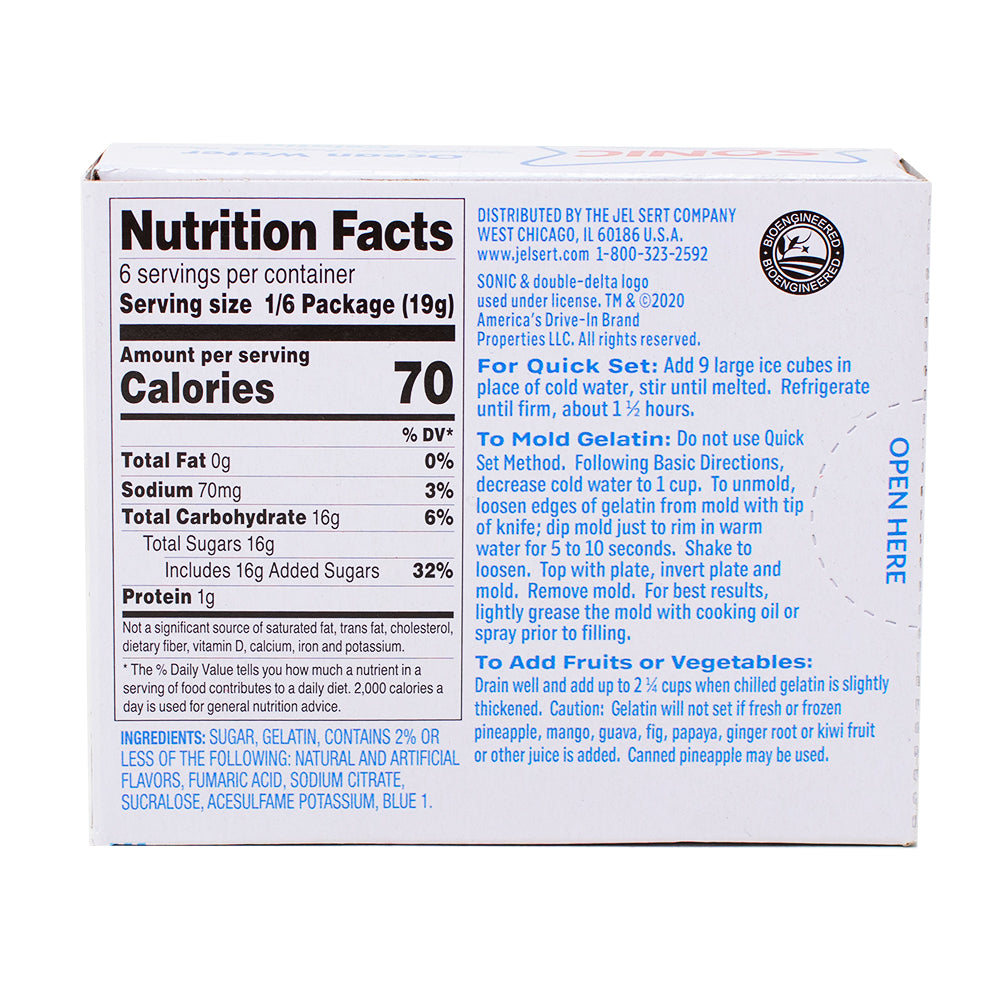  Sonic Gelatin Ocean Water - 3.94oz  Nutrition Facts Ingredients
