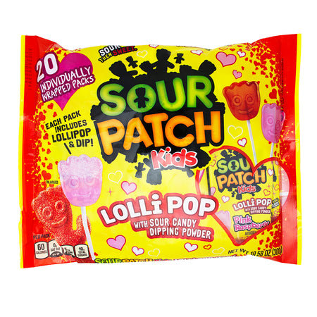 Sour Patch Kids Lollipop with Sour Dipping Powder 20ct - 10.58oz - Sour Patch Kids Lollipop - Sour dipping powder - Fruity lollipops - Tangy candy - Sour candy - Flavourful treats - Sweet and sour - Snack pack - Candy assortment - Taste adventure