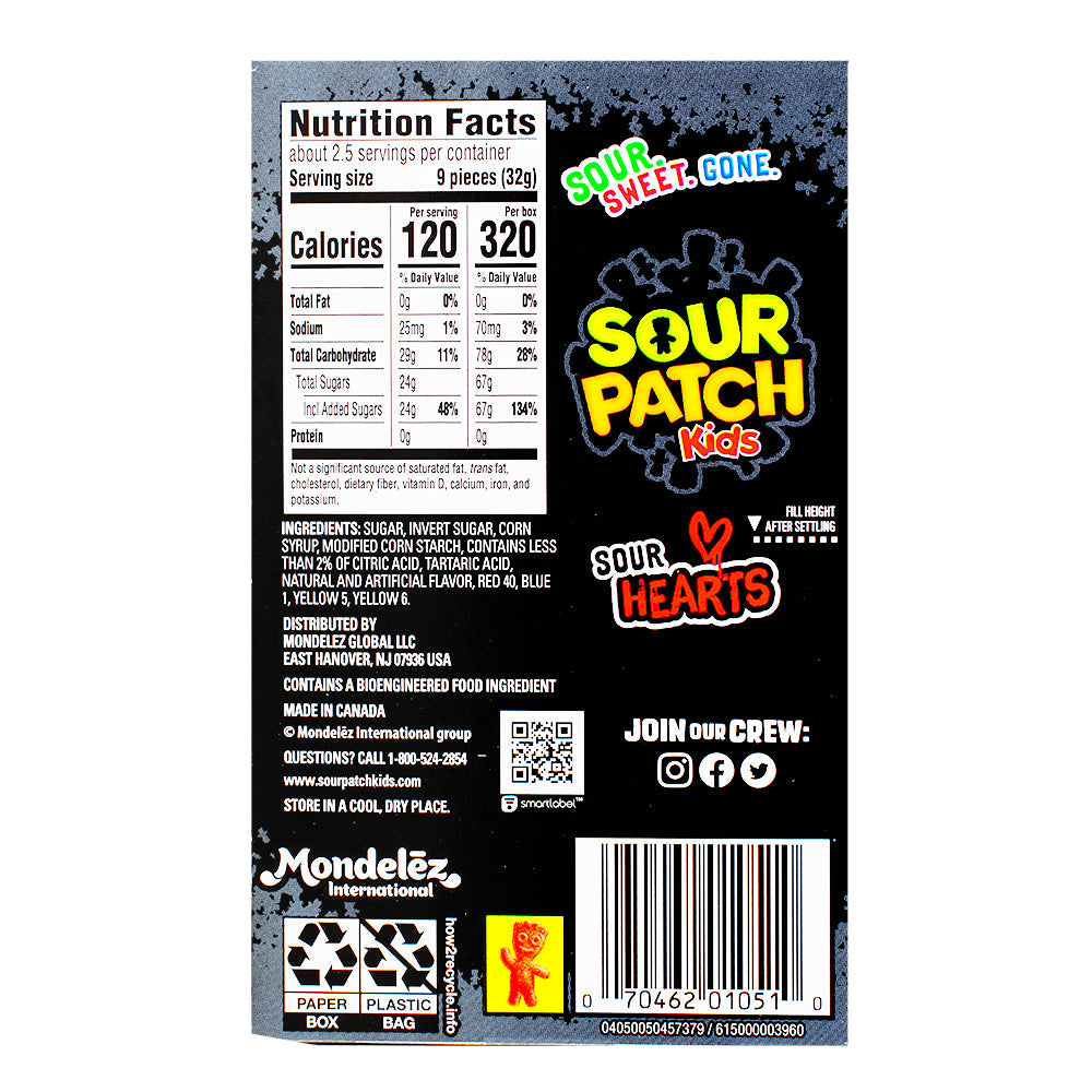 Sour Patch Kids Sour Hearts Black Raspberry Theatre Box - 3.08oz Nutrition Facts Ingredients - Sour Patch Kids Black Raspberry Hearts - Valentine's Day Candies - Berry Sweet Love - Heart-Shaped Candies - Romantic Treats - Unique Flavour Adventure - Valentine's Day Gifts - Love in Every Bite - Sweet Surprises - Candy-filled Gesture
