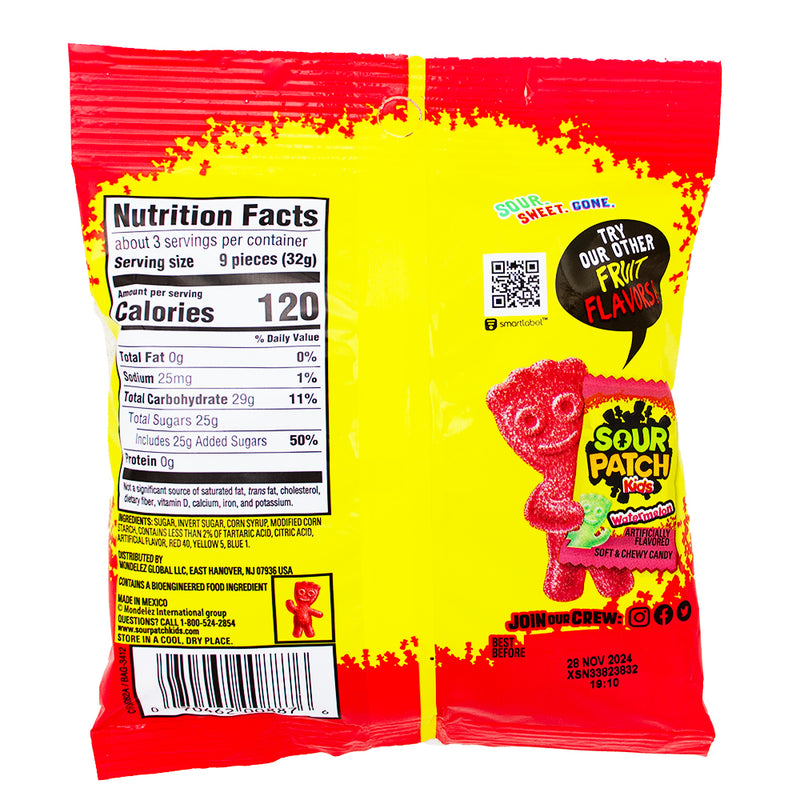 Sour Patch Kids Strawberry - 3.6oz  Nutrition Facts Ingredients - Sour Patch Kids - Sour Patch Kids Strawberry - Strawberry Candy - Sour Candy - Sour Strawberry Candy - Sour Patch Kids Candy