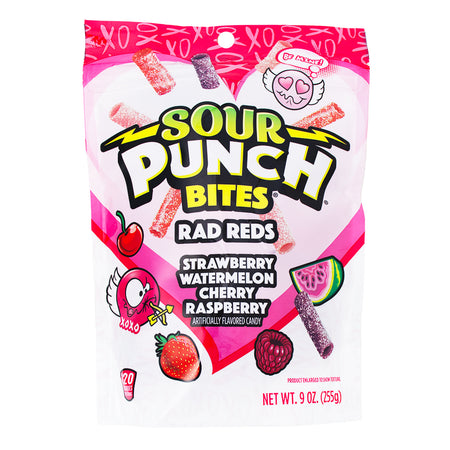 Sour Punch Bites Valentines Rad Reds - 9oz - Valentine's candy - Sour candy - Chewy candy - Fruit-flavoured candy - Tangy treats - Red candies - Valentine's Day treats - Candy bites - Sweet and sour candy - Festive sweets