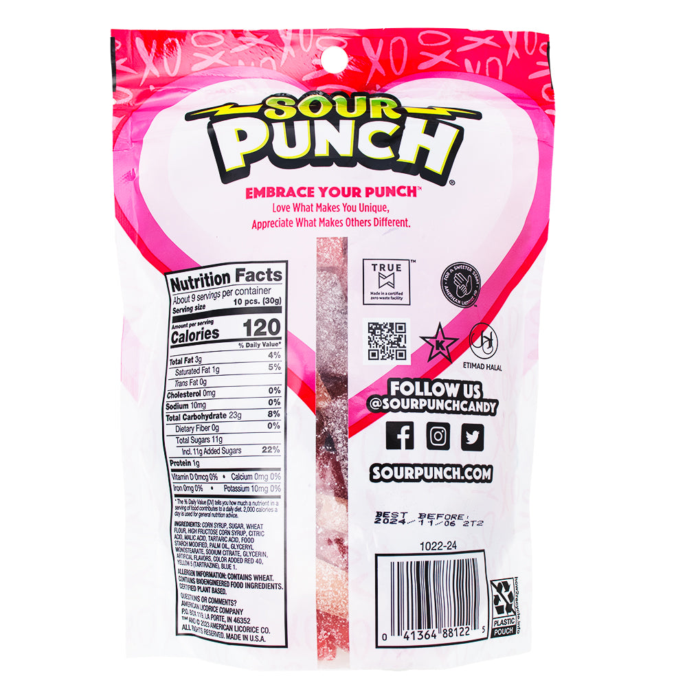 Sour Punch Bites Valentines Rad Reds - 9oz Nutrition Facts Ingredients - Valentine's candy - Sour candy - Chewy candy - Fruit-flavoured candy - Tangy treats - Red candies - Valentine's Day treats - Candy bites - Sweet and sour candy - Festive sweets