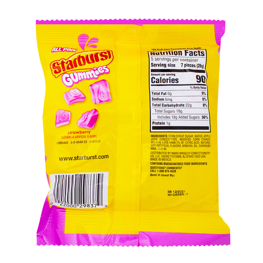 Starburst Gummies All Pink - 5oz  Nutrition Facts Ingredients
