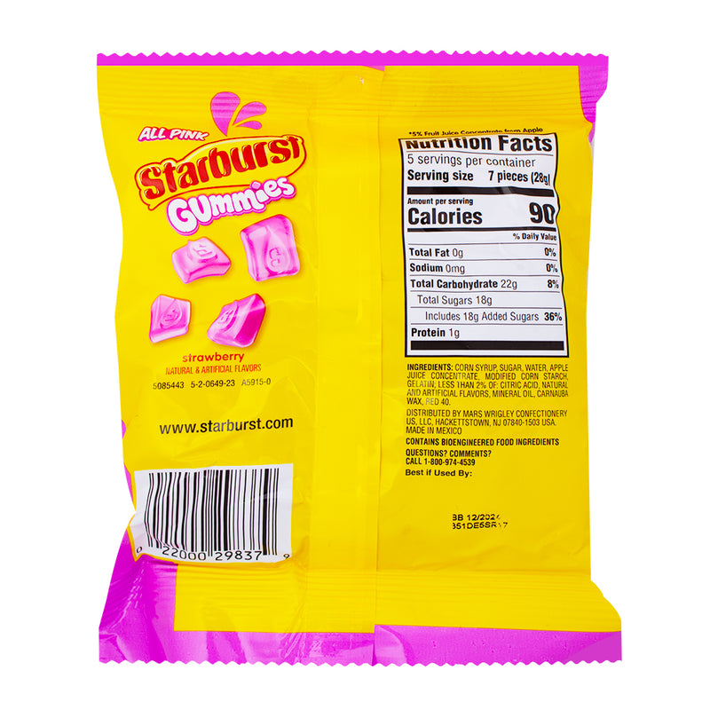 Starburst Gummies All Pink - 5oz  Nutrition Facts Ingredients - Starburst - Starburst Gummies - Pink Candy - Starburst Candy - Pink Starburst - Chewy Candy