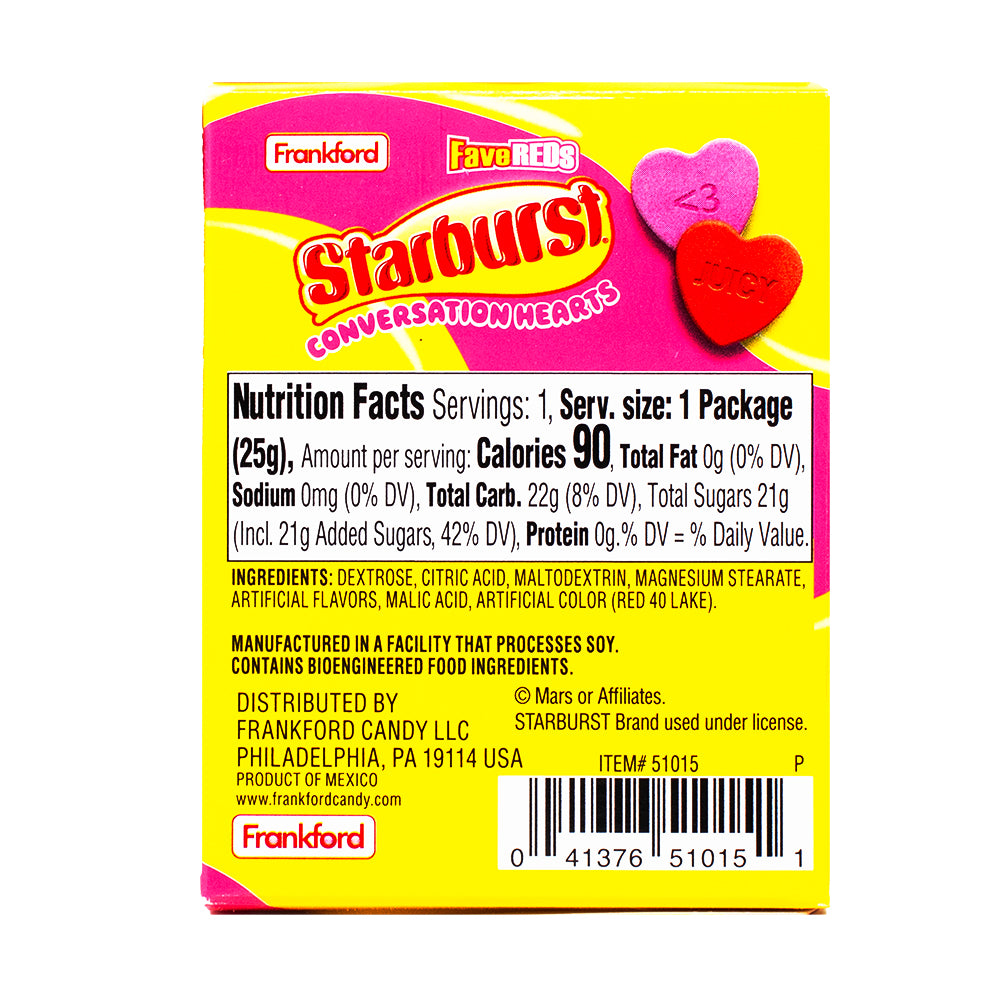 Starburst Conversation Hearts - .88oz Nutrition Facts Ingredients - Starburst Conversation Hearts - Valentine's Day Candies - Burst of Sweet Love - Heart-Shaped Treats - Romantic Declarations - Fruity Love Story - Playful Messages - Candy-filled Ambiance - Love in Every Flavour - Sweet Declarations