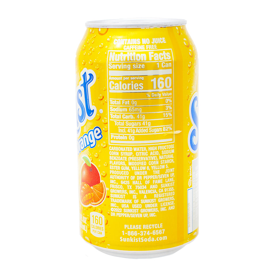 Sunkist Mango Orange Soda - 355mL  Nutrition Facts Ingredients