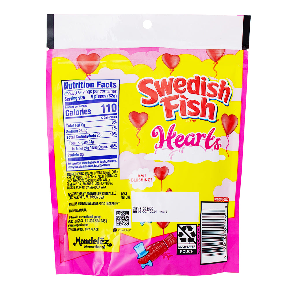 Swedish Fish Hearts - 10oz Nutrition Facts Ingredients - Swedish Fish Hearts - Heart-shaped gummies - Fruity gummy candies - Chewy candy hearts - Valentine's Day treats - Sweetheart candies - Red gummy hearts - Candy for sharing - Swedish Fish assortment - Candy with heart shapes