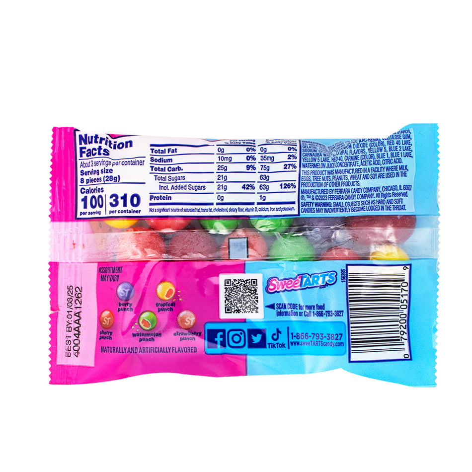 Sweetarts Chewy Fusion Fruit Punch Medley - 3oz  Nutrition Facts Ingredients