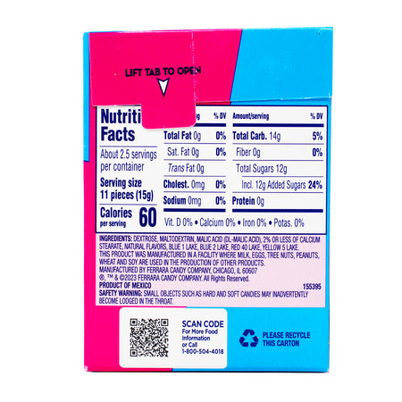 Sweetarts Conversation Hearts - 1.5oz Nutrition Facts Ingredients