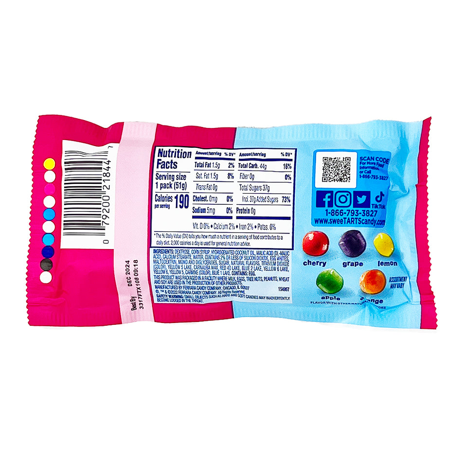 Mini Chewy Sweetarts Candy - 1.8 oz.  Nutrition Facts Ingredients