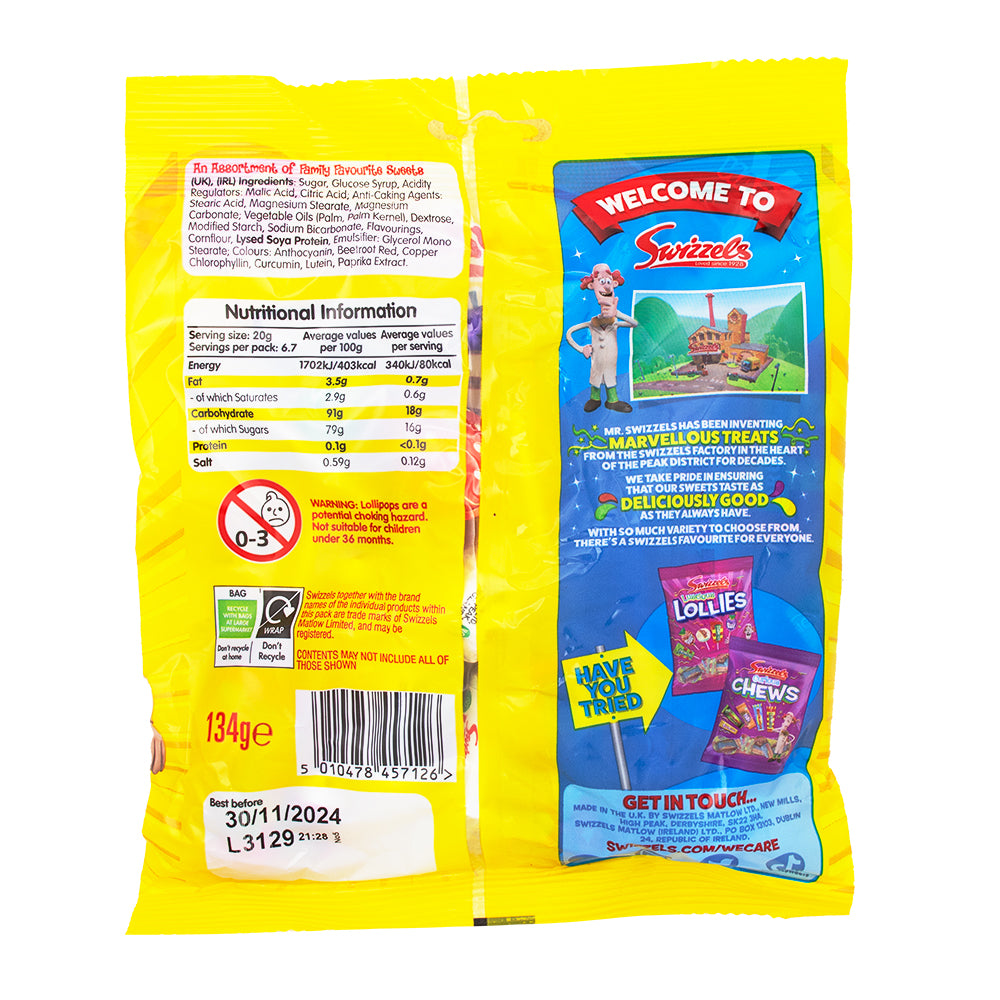 Swizzel's Scrumptious Sweets Mix (UK) - 134g Nutrition Facts Ingredients - Swizzels - Swizzels Candy - UK Candy - British Candy