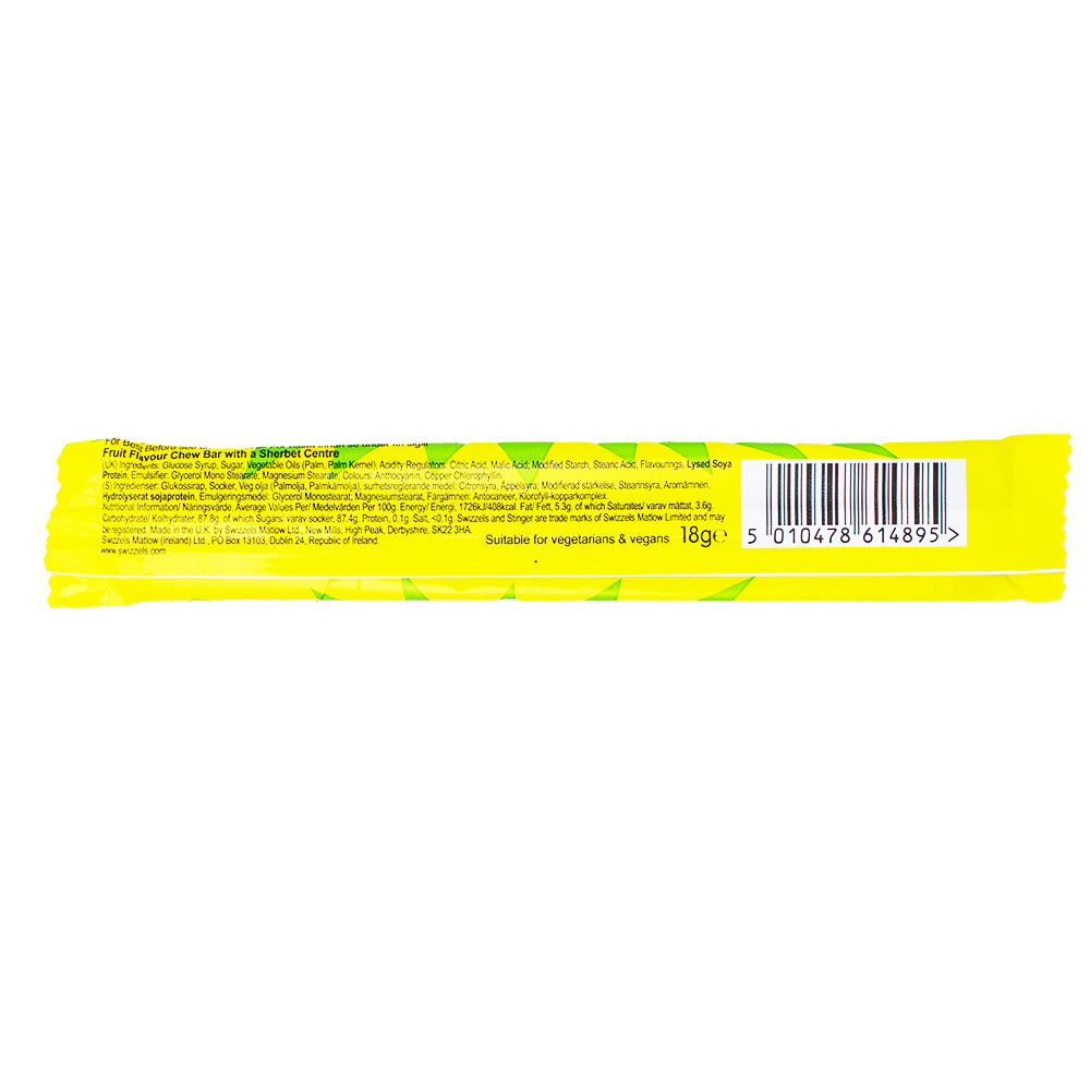 Swizzel's Stinger Chew Bar (UK) - 18g Nutrition Facts Ingredients - Swizzels Candy - Sour Candy - Green Candy - British Candy - UK Candy - Swizzels Stinger Chew Bar