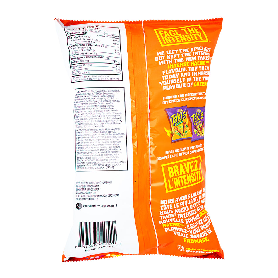 Takis Intense Nacho - 260g  Nutrition Facts Ingredients