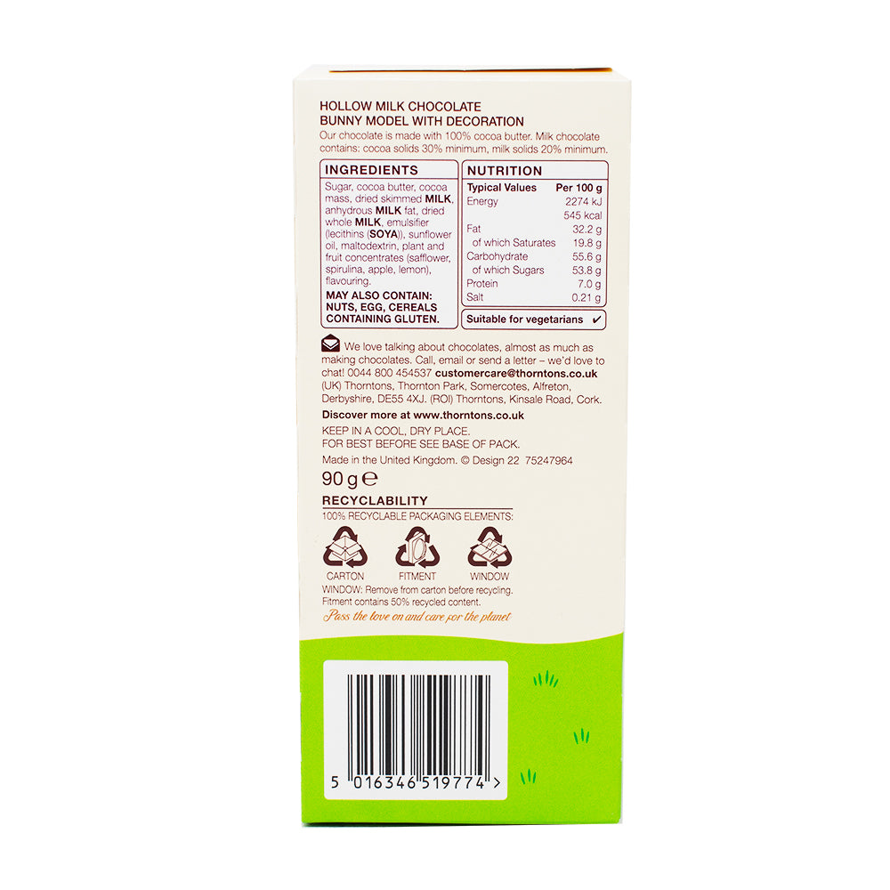 Thorntons Milk Chocolate Easter Bunny (UK) - 90g  Nutrition Facts Ingredients